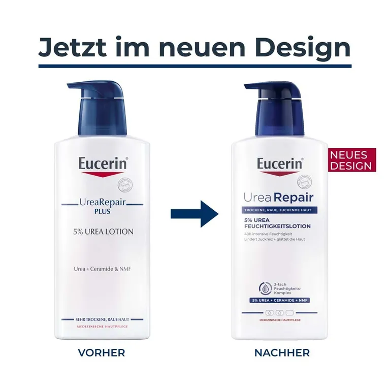 shopapotheke Eucerin® UreaRepair 5% Urea Feuchtigkeitslotion – 48h intensive Pflege für trockene bis sehr trockene Haut - Jetzt 20% sparen mit Code "eucerin20" + Eucerin AtopiControl Hydro-Lotion 20ml GRATIS Nur noch ein Tag übrig