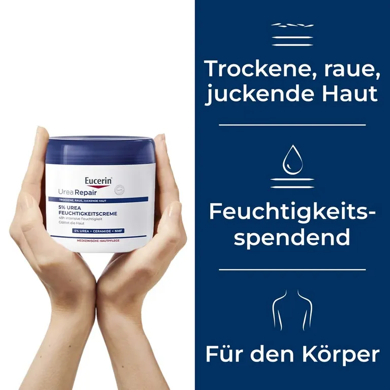 shopapotheke Eucerin® UreaRepair 5% Urea Feuchtigkeitscreme – Pflegecreme für trockene bis sehr trockene Haut - Jetzt 20% sparen mit Code "eucerin20" + Eucerin AtopiControl Hydro-Lotion 20ml GRATIS 50% Rabatt mit kostenlosem Versand