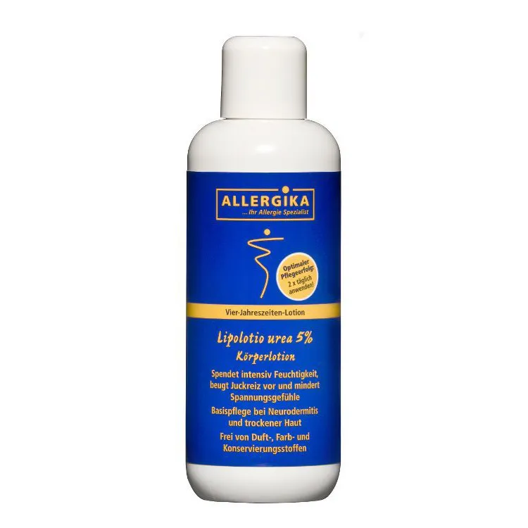 shopapotheke ALLERGIKA® Lipolotio Urea 5% - Dermatologische Urea-Körperlotion - feuchtigkeitsspendend reichhaltig geruchsneutral. Für trockene raue Haut ideal auch bei Diabetes. Stärkt die Hautbarriere