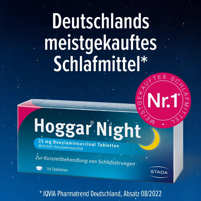 shopapotheke Hoggar® Night Tabletten: Nicht nur einschlafen sondern durchschlafen. 25 mg Doxylaminsuccinat Schlaftabletten für die Kurzzeitbehandlung von akuten Schlafstörungen 2025