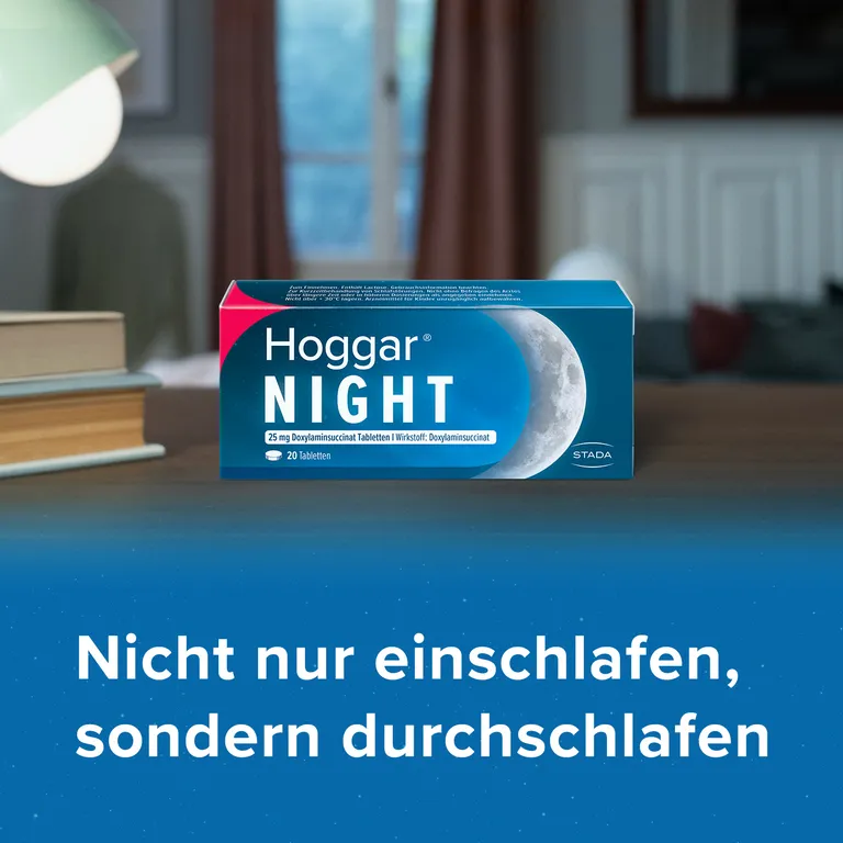 shopapotheke Hoggar® Night Tabletten: Nicht nur einschlafen sondern durchschlafen. 25 mg Doxylaminsuccinat Schlaftabletten für die Kurzzeitbehandlung von akuten Schlafstörungen 2025