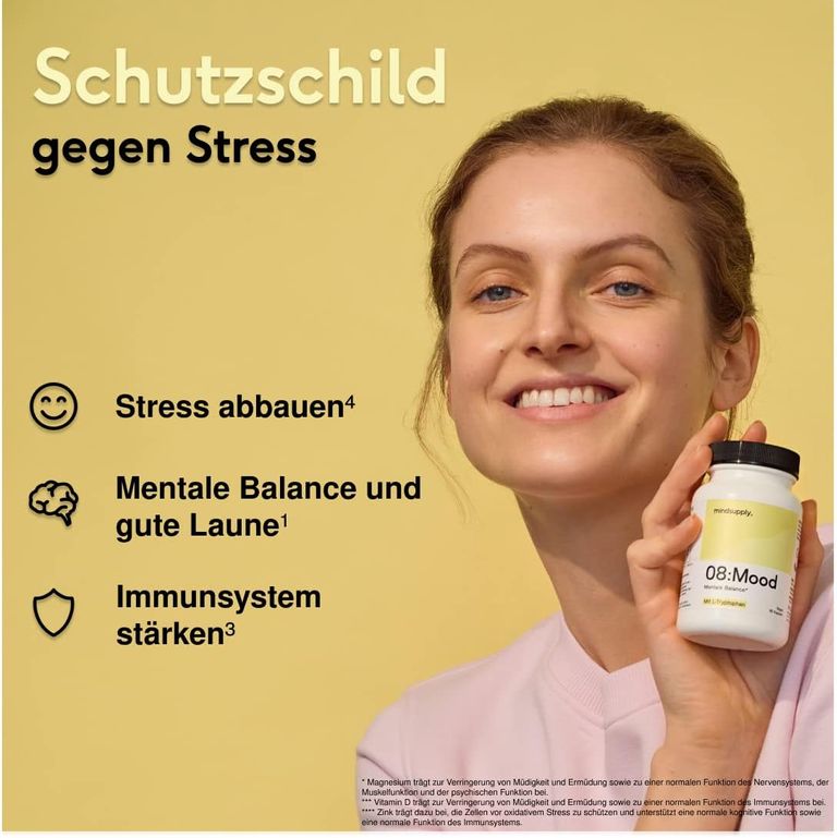 shopapotheke mindsupply MOOD - Anti-Stress Komplex mit L-Tryptophan Coenzym Q10 Vitamin D und Rosenwurz Günstiger Verkauf