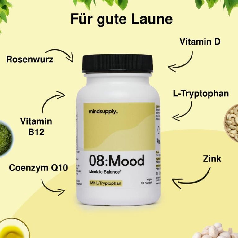 shopapotheke mindsupply MOOD - Anti-Stress Komplex mit L-Tryptophan Coenzym Q10 Vitamin D und Rosenwurz Günstiger Verkauf