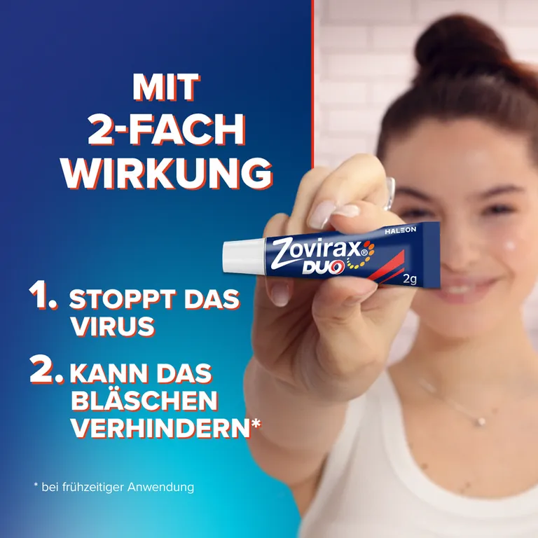 shopapotheke Zovirax Duo Creme bei Lippenherpes. 5 % Aciclovir 1 % Hydrocortison. 2 g Tube Kostenloser Versand