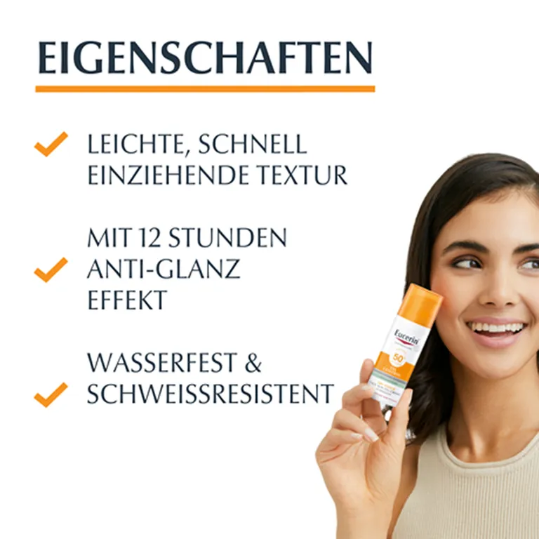 shopapotheke Eucerin® Oil Control Face Sun Gel-Creme LSF 50+ – sehr hoher Sonnenschutz mit 8 Stunden Anti-Glanz Effekt auch für zu Akne neigende Haut - Jetzt 20% sparen mit Code "eucerin20" + Eucerin Oil Control Face LSF50+ Exklusivangebot