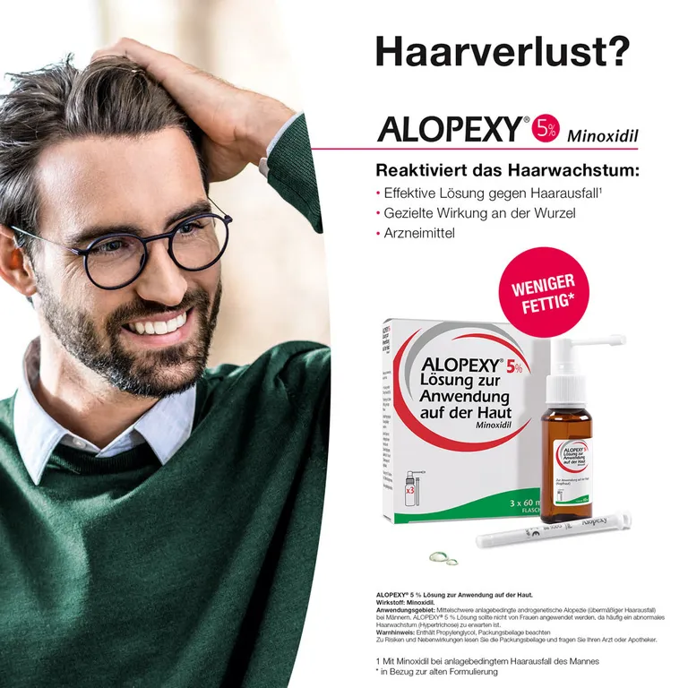 shopapotheke ALOPEXY 5% Lösung zur Anwendung auf der Haut 3X60 ml gegen anlagebedingten Haarausfall 50% Rabatt mit kostenlosem Versand