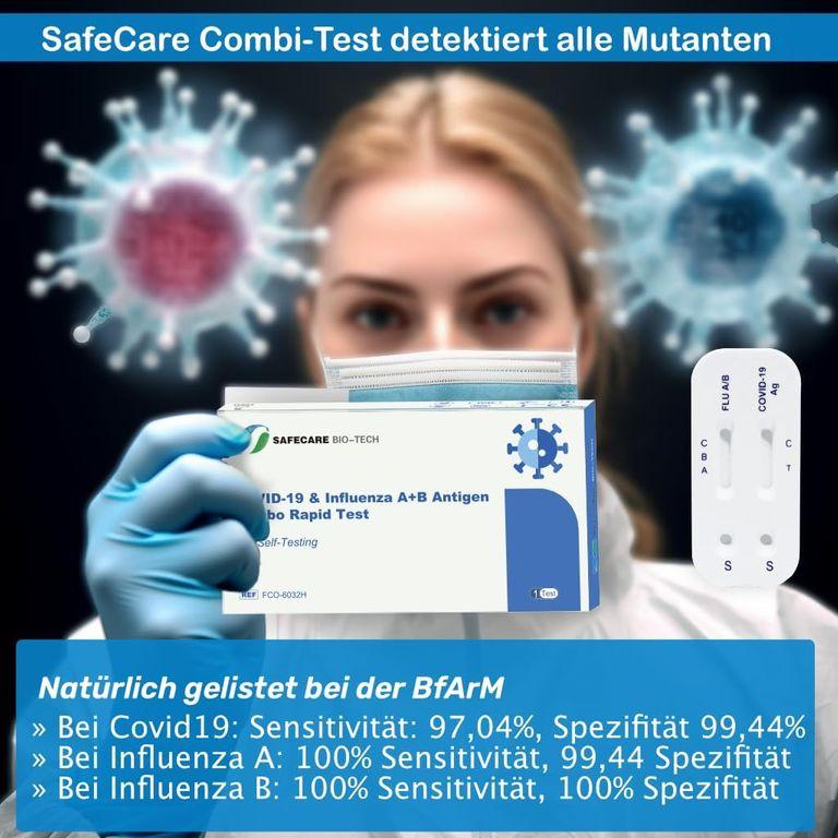 shopapotheke Safecare 3in1 Influenza A+B COVID-19 Antigen Combo Schnelltest + Gratis BLT Desinfektionsmittel Blitzverkäufe
