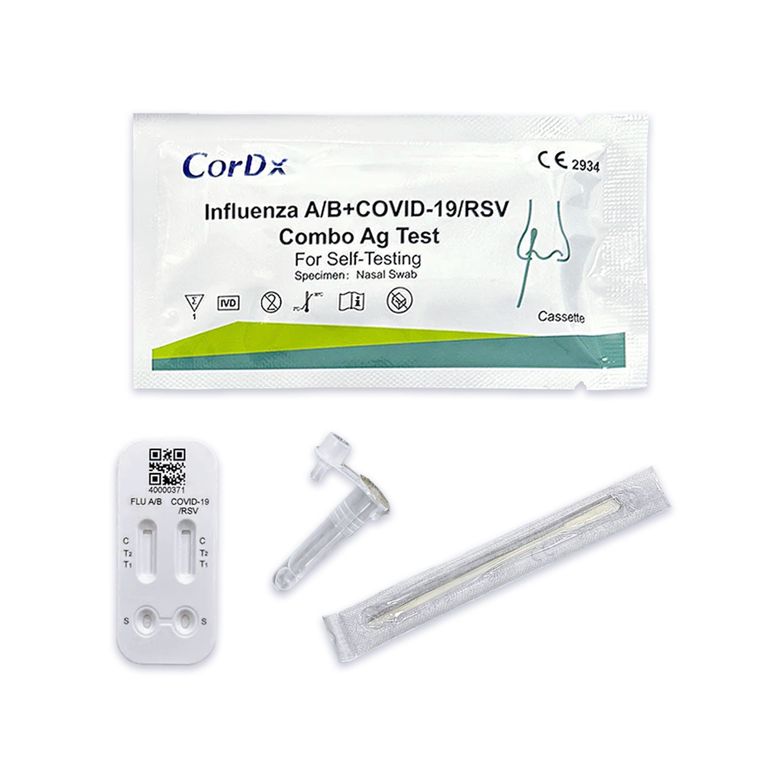 shopapotheke 4 in 1 CorDx Kombi + Influenza A + B RSV Viren + Corona COVID-19 Schnelltest + BLT Desinfektionsgel Fabrik Onlineshop