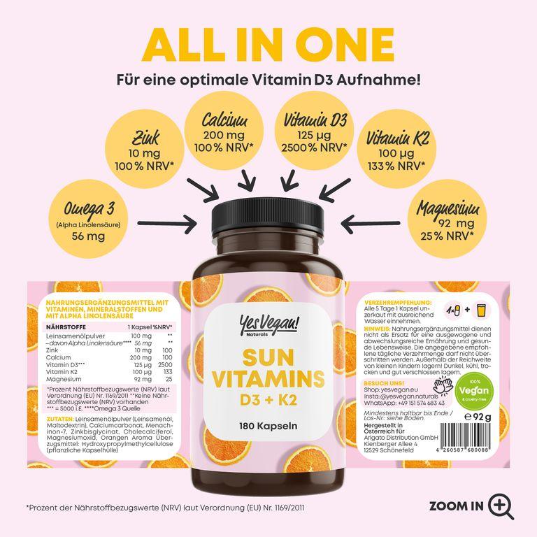 shopapotheke Vitamin D3 K2 Omega 3 + Calcium Magnesium und Zink - 180 Kapseln 5000 IE - Vitamin d hochdosiert zollfrei