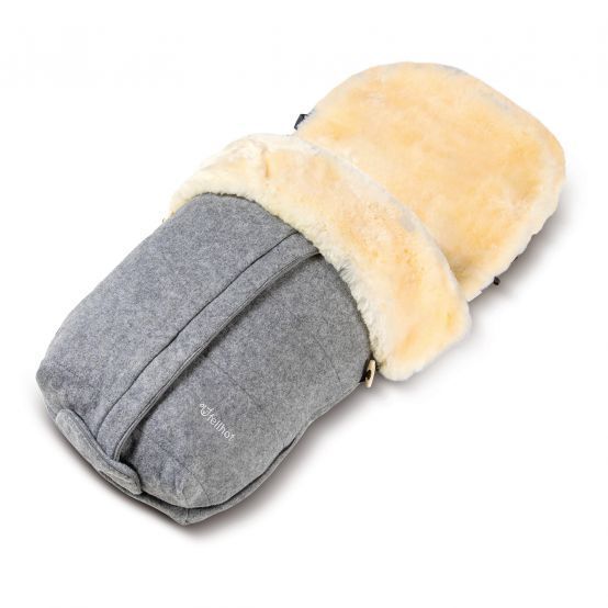 shopapotheke fellhof Kinderwagenfellsack CORTINA Filz hellgrau 40 x 98 cm Innenmaterial: 100% Merino-Lammfell