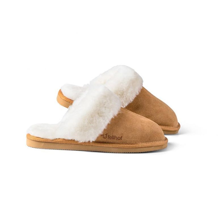 shopapotheke fellhof Pantoffel Komfort Damen hellbraun Innenmaterial: 100% Lammfell mit rutschfester Gummisohle