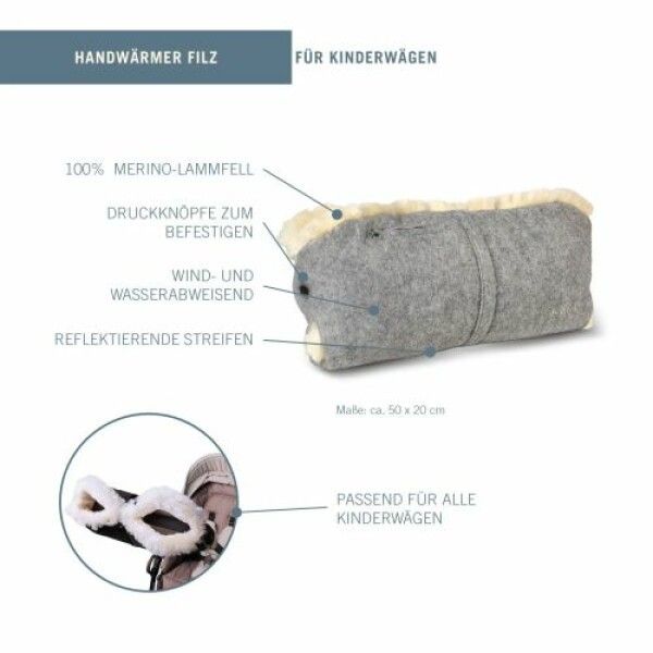 shopapotheke Derr Fellhof Kinderwagen-Handwärmer Filz hellgrau Verkauf