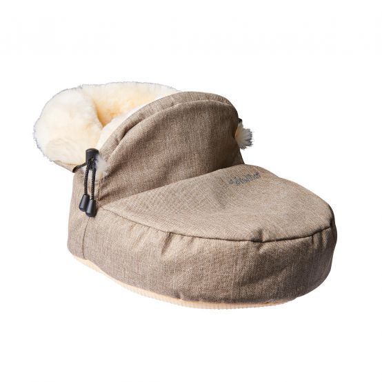 shopapotheke fellhof Fußwärmer mit 100% Merino-Lammfell mit Zug-Kordel beige-melange 32 cm