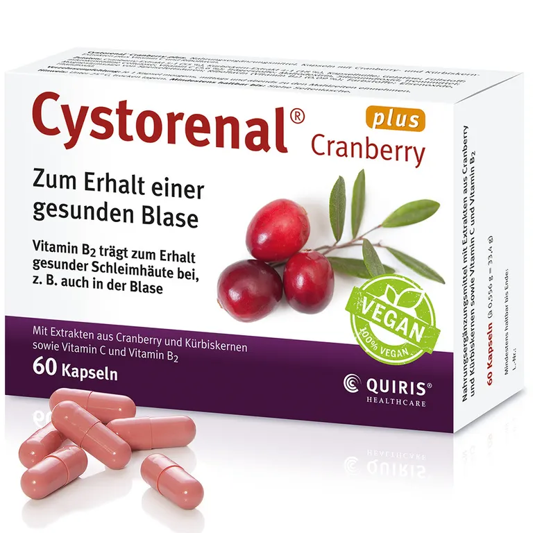 shopapotheke Cystorenal Cranberry plus für eine gesunde und starke Blase mit Kürbiskernextrakt Vitamin B2 und C