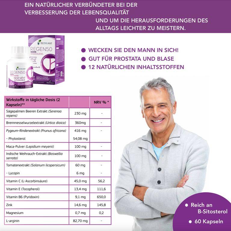 shopapotheke Nutrilago® REGEN50 STRONG -PROSTATA MÄNNERGESUNDHEIT LIBIDO Komplex-Reich an Beta-Sitosterol uvm Bis zu 60% Rabatt