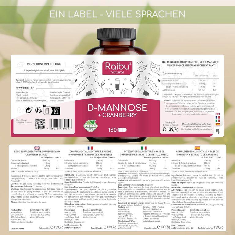 shopapotheke D-Mannose Cranberry Kapseln Hochdosiert - RAIBU 50% Rabatt für begrenzte Zeit