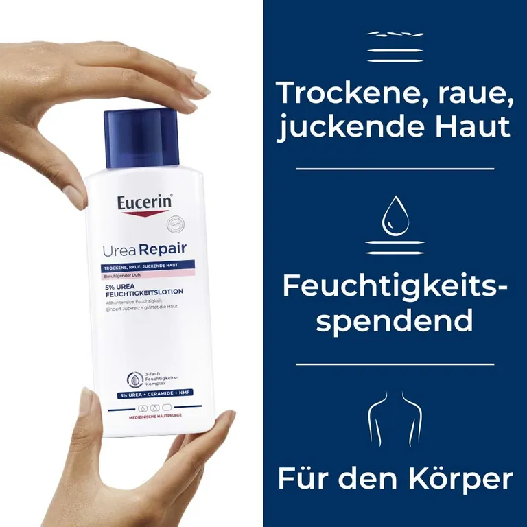 shopapotheke Eucerin® UreaRepair 5% Urea Feuchtigkeitslotion mit beruhigendem Duft – für raue gespannte und sehr trockene Haut - Jetzt 20% sparen mit Code "eucerin20" + Eucerin AtopiControl Hydro-Lotion 20ml GRATIS Fabrikladen