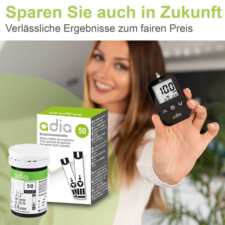 shopapotheke adia Blutzuckerteststreifen 50 Stück Blutzucker-Selbstkontrolle bei Diabetes Günstig kaufen
