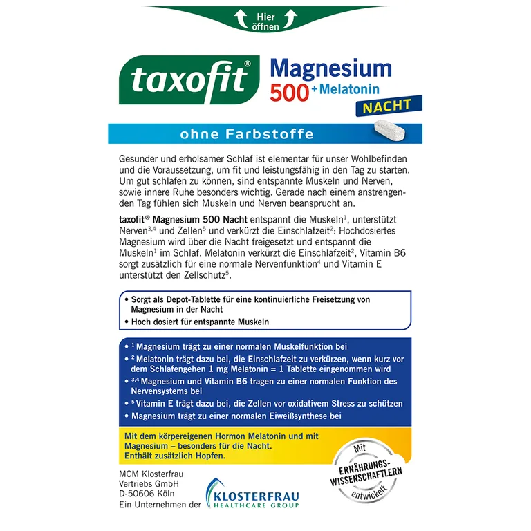 shopapotheke taxofit® Magnesium 500 Nacht + Melatonin Begrenzt auf 3 Tage