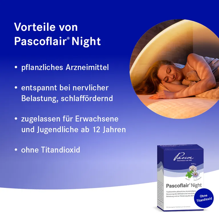 shopapotheke Pascoflair® Night 3-fache Pflanzenkraft aus Baldrian Melisse und Passionsblume für einen erholsamen Schlaf im Angebot