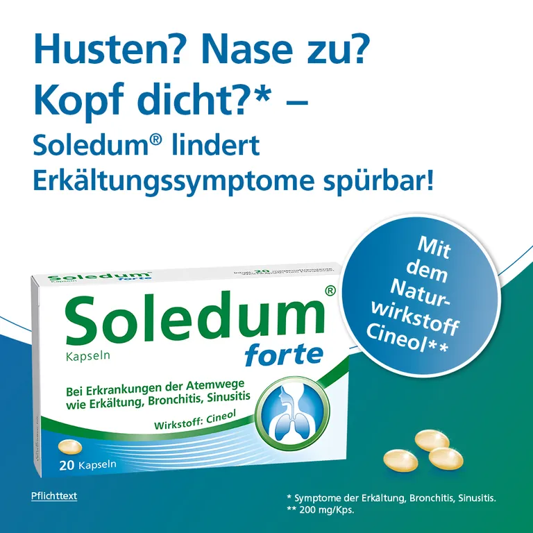 shopapotheke Soledum® forte Kapseln bei Erkältung Bronchitis & Sinusitis Letzte 2 Tage