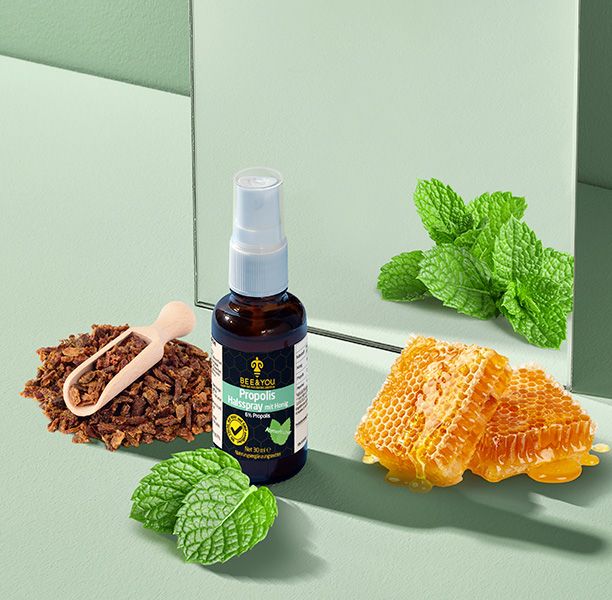 shopapotheke BEE&YOU Propolis Tinktur Propolis Spray mit Menthol & Honig Mundspray Halsspray Fabrikverkauf