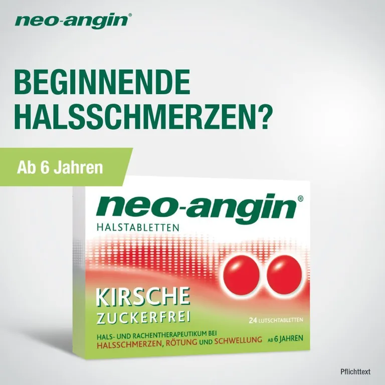 shopapotheke neo-angin Halstabletten Kirsche zuckerfrei - bei beginnenden lästigen Halsschmerzen Fabrikpreis