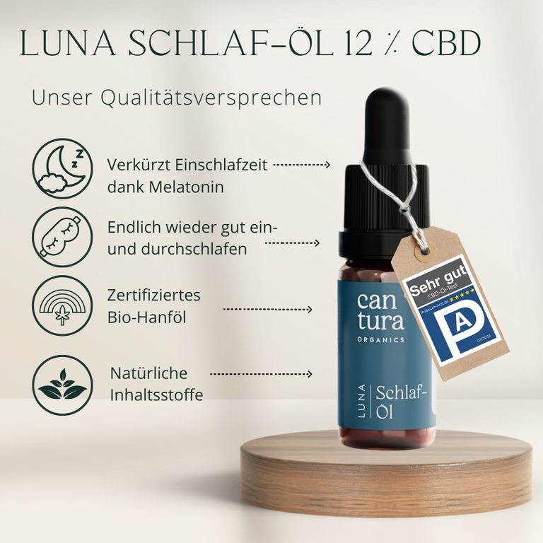 shopapotheke CBD-SCHLAF-ÖL LUNA : 300 CBD-Tropfen mit 12% BIO-CBD + MELATONIN von CANTURA® (Hanföl-Schlaftropfen) Sonderangebot