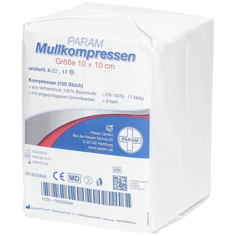 shopapotheke PARAM Mullkompressen 10 cm x 10 cm unsteril 8-fach