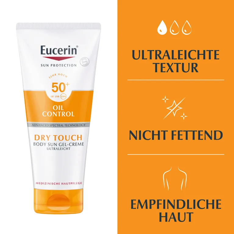 shopapotheke Eucerin® Oil Control Body Sun Dry Touch Gel-Creme LSF 50+ – sehr hoher Sonnenschutz mit ultra leichter Textur Anti-Sand Effekt und Anti-Glanz Effekt - Jetzt 20% sparen mit Code "eucerin20" + Eucerin Oil Control F Begrenzt auf 3 Tage