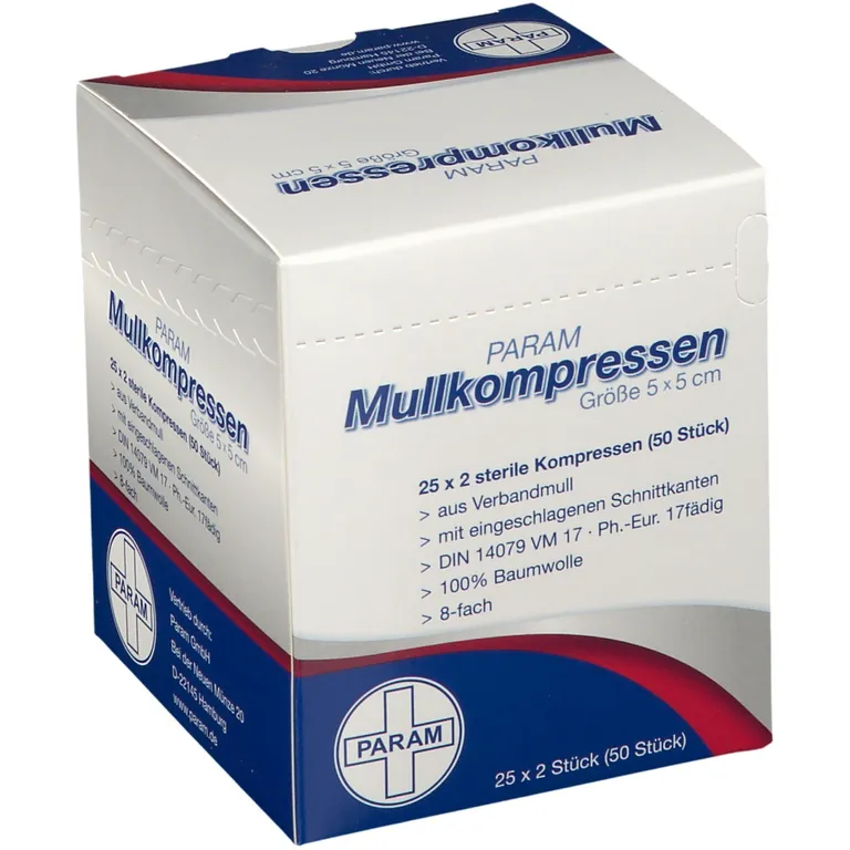 shopapotheke PARAM Mullkompressen 5 cm x 5 cm steril 8-fach Rabatte dieses Monats