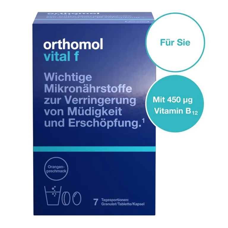 shopapotheke Orthomol Vital f für Frauen - bei Müdigkeit - mit B-Vitaminen Omega-3 Magnesium - Granulat/Tabletten/Kapseln - Grapefruit-Geschmack Fabrikverkauf