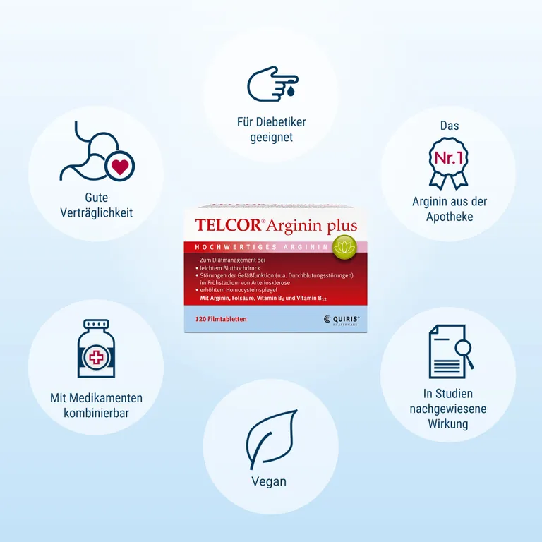 shopapotheke TELCOR Arginin plus B-Vitamine zur Unterstützung bei leichtem Bluthochdruck + Durchblutungsstörungen Saisonschlussverkauf