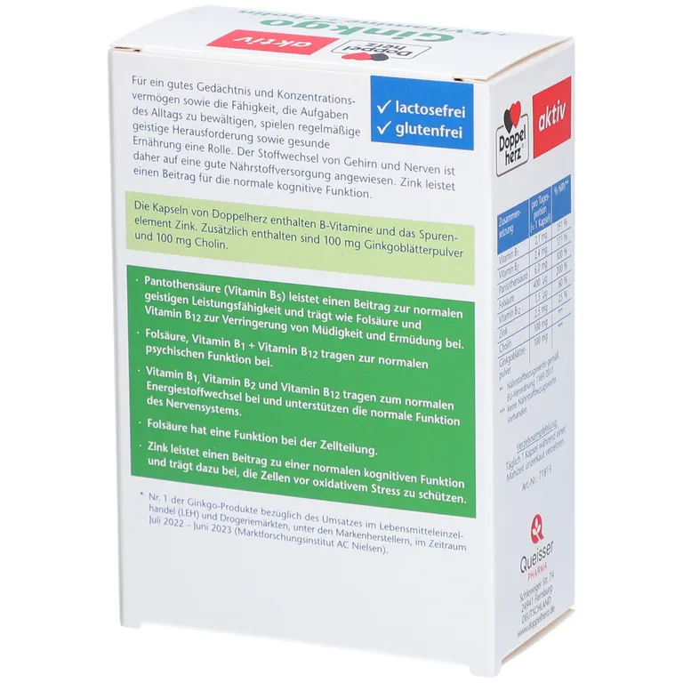 shopapotheke DoppelherzⓇ Ginkgo + B-Vitamine + Cholin Nur für heute