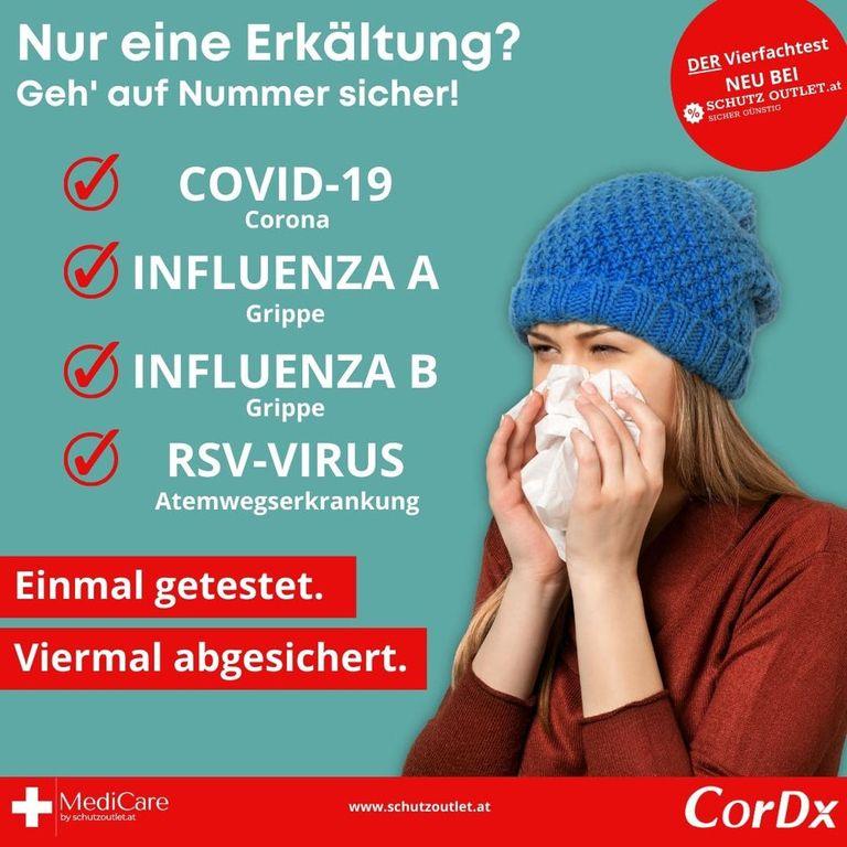 shopapotheke CorDx 4in1 Antigentest für Influenza A/B + COVID-19 + RSV + GRATIS NANO FFP2 Limitierter Zeitrabatt