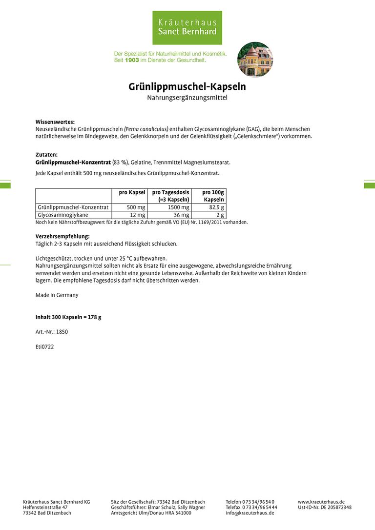 shopapotheke Sanct Bernhard Grünlippmuschel-Kapseln JETZT KAUFEN