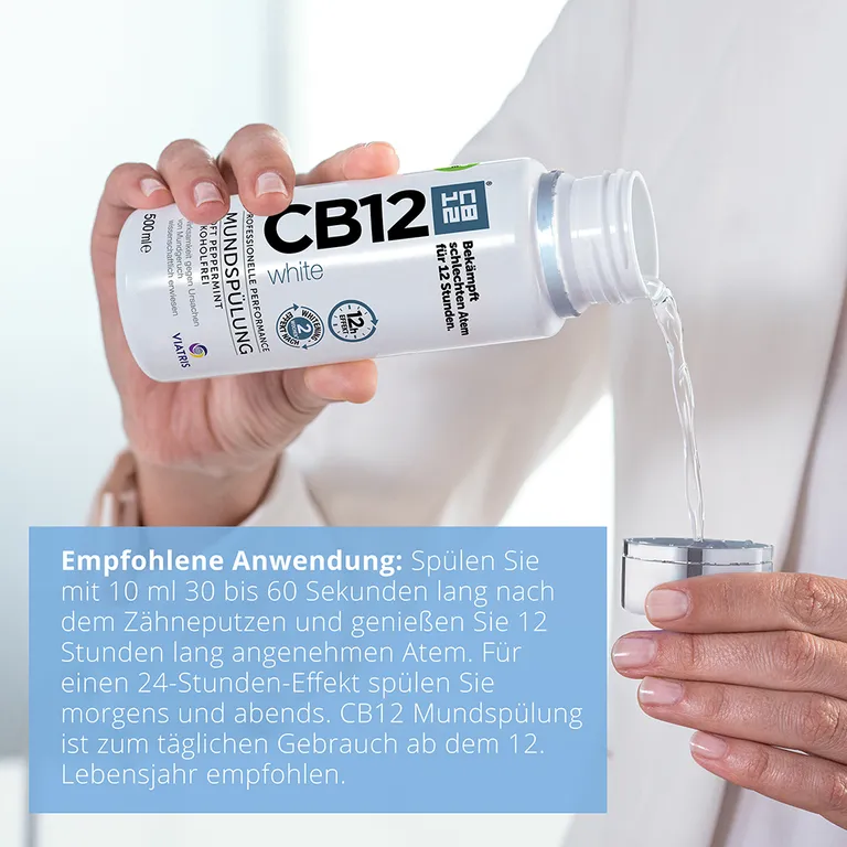 shopapotheke CB12 White Mundspülung: Mundwasser für weißere Zähne und frischen Atem mit Zinkacetat & Chlorhexidin Letzte 3 Tage