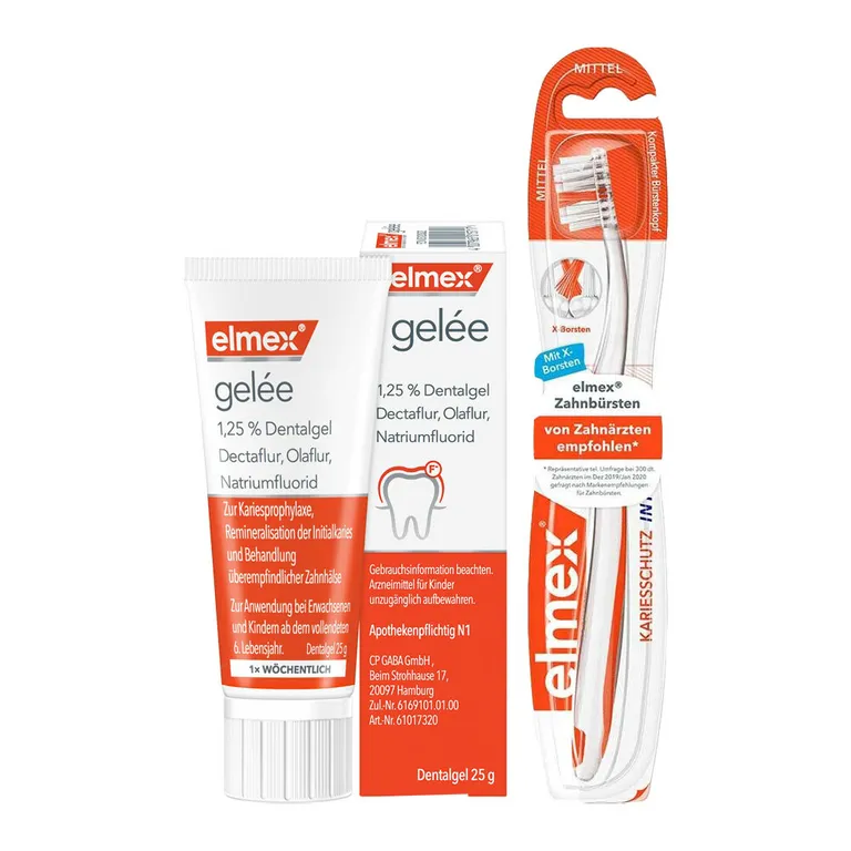 shopapotheke elmex gelée + elmex Zahnbürste Kariesschutz Inter X mit Kurzkopf mittel
