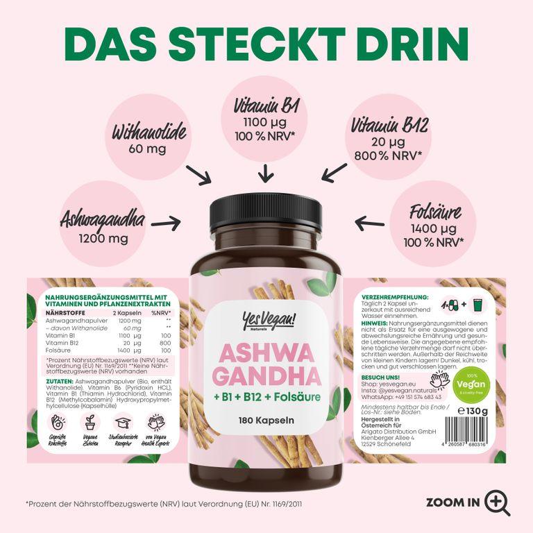 shopapotheke Ashwagandha Kapseln (180 Stück) hochdosiert mit Ashwagandha hochdosiert Vitamin B12 B1 B6 Blitzangebot